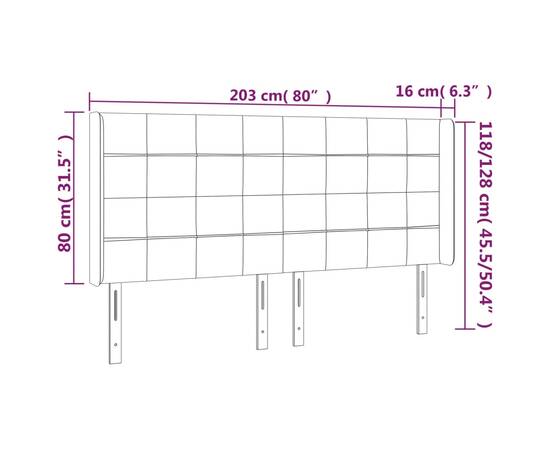 Tăblie de pat cu led, roz, 203x16x118/128 cm, catifea, 6 image