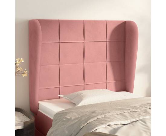 Tăblie de pat cu aripioare, roz, 103x23x118/128 cm, catifea