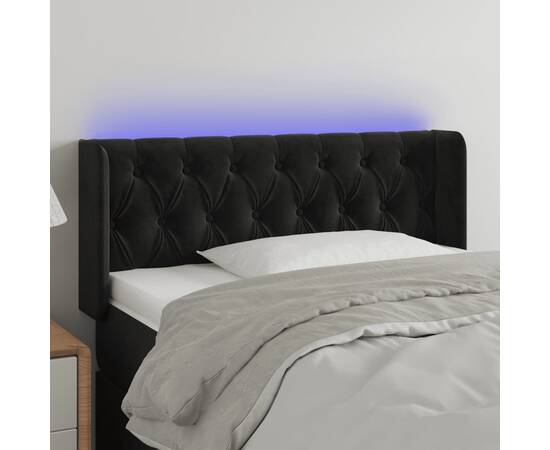 Tăblie de pat cu led, negru, 103x16x78/88 cm, catifea