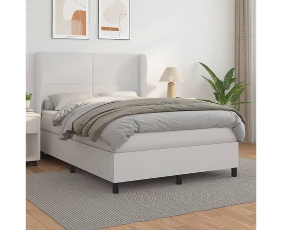 Pat box spring cu saltea, alb, 140x200 cm, piele ecologică