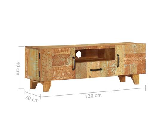 Comodă tv sculptată manual, 120x30x40 cm, lemn masiv reciclat, 9 image