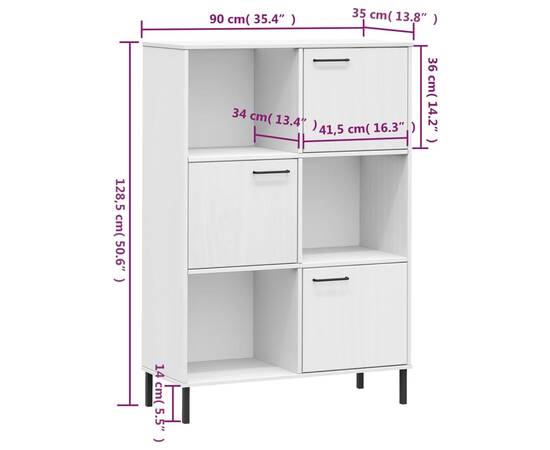 Bibliotecă cu picioare metalice oslo, alb, 90x35x128,5 cm, lemn, 8 image