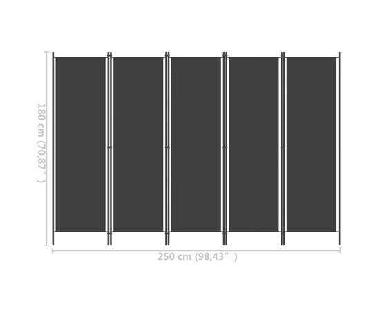 Paravan de cameră cu 5 panouri, negru, 250 x 180 cm, 6 image