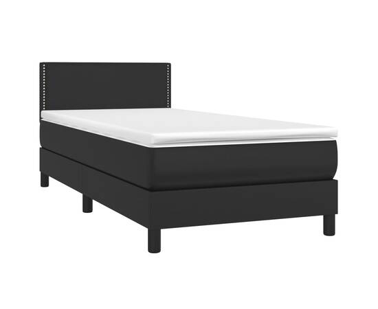 Pat box spring cu saltea, negru, 90x190 cm, piele ecologică, 3 image