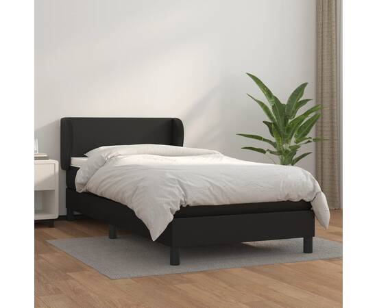 Pat box spring cu saltea, negru, 90x190 cm, piele ecologică