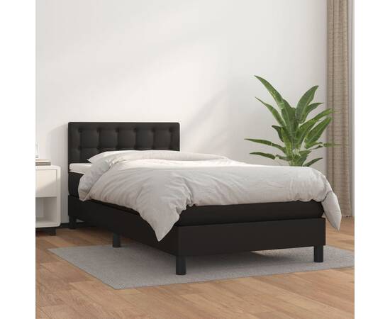 Pat box spring cu saltea, negru, 90x190 cm, piele ecologică