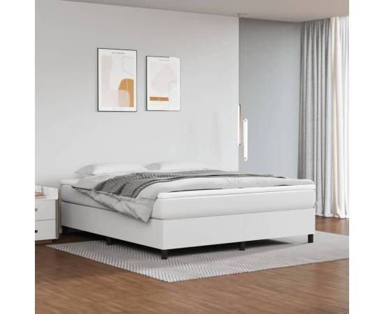 Pat box spring cu saltea, alb, 180x200 cm, piele ecologică