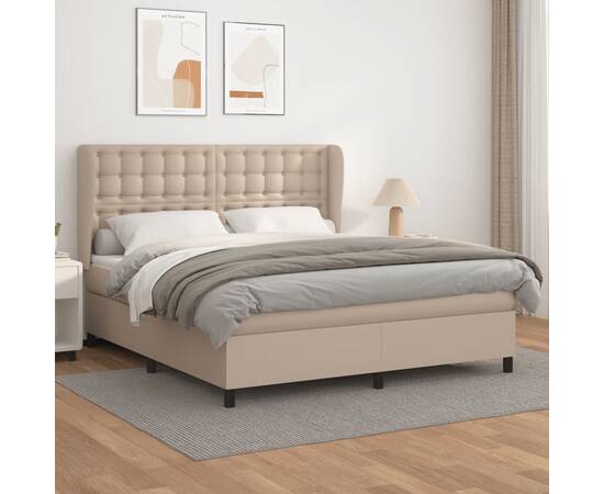 Pat box spring cu saltea, cappuccino, 180x200cm piele ecologică