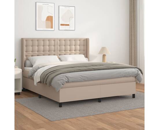 Pat box spring cu saltea, cappuccino, 180x200cm piele ecologică