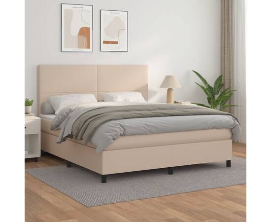 Pat box spring cu saltea, cappuccino, 180x200cm piele ecologică