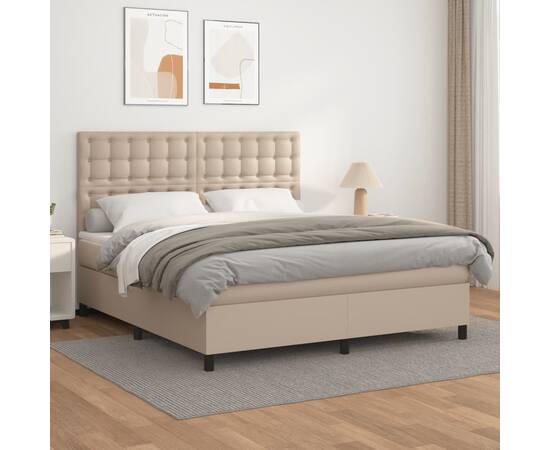 Pat box spring cu saltea, cappuccino, 180x200cm piele ecologică