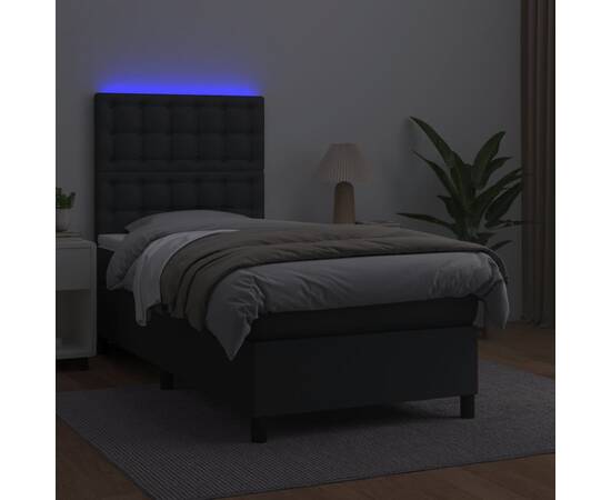 Pat continental cu saltea & led, negru, 80x200 cm, piele eco, 4 image