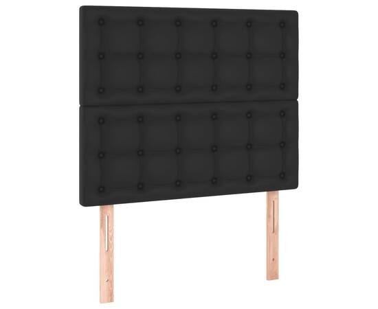 Pat continental cu saltea & led, negru, 80x200 cm, piele eco, 7 image