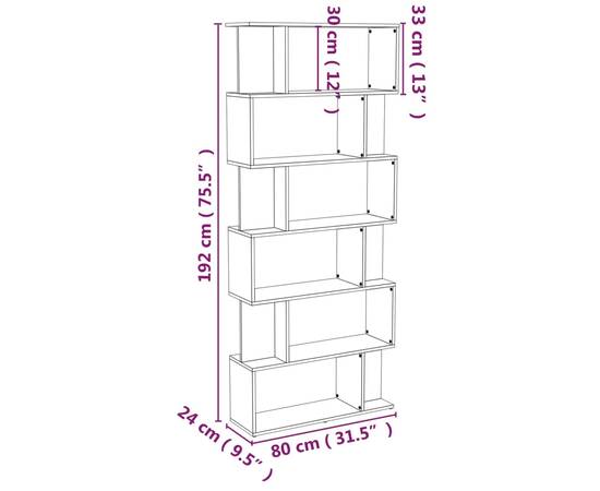 Bibliotecă/separator, gri sonoma, 80x24x192 cm, lemn prelucrat, 8 image