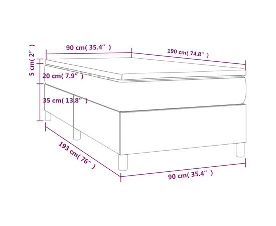 Pat box spring cu saltea, gri, 90x190 cm, piele ecologică, 10 image