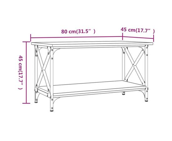 Măsuță cafea, stejar fumuriu 80x45x45 cm lemn prelucrat și fier, 8 image