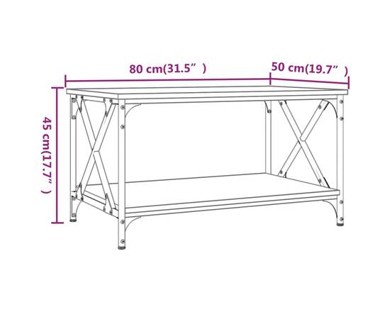 Măsuță cafea, gri sonoma, 80x50x45 cm lemn prelucrat și fier, 8 image