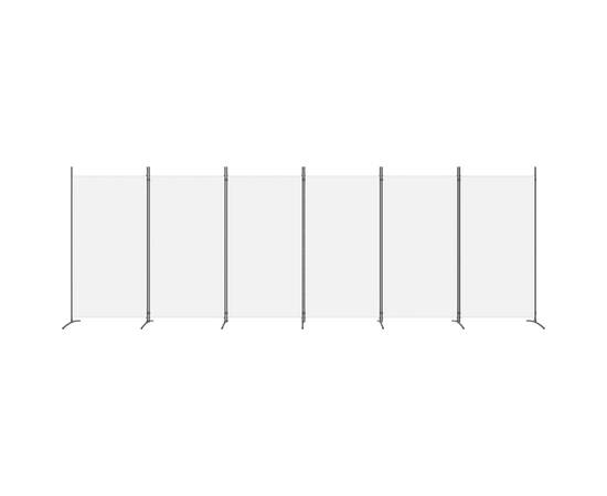 Paravan cameră cu 6 panouri, alb, 520x180 cm, textil, 3 image