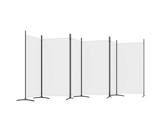 Paravan cameră cu 6 panouri, alb, 520x180 cm, textil, 5 image