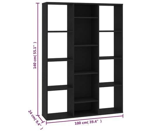 Separator cameră/bibliotecă, negru, 100x24x140 cm, pal, 7 image
