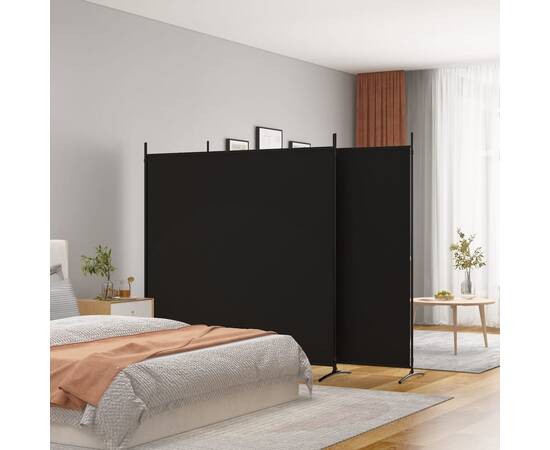 Paravan de cameră cu 3 panouri, negru, 525x180 cm, textil