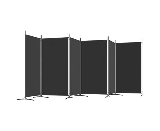 Paravan de cameră cu 6 panouri, negru, 520x180 cm, textil, 5 image
