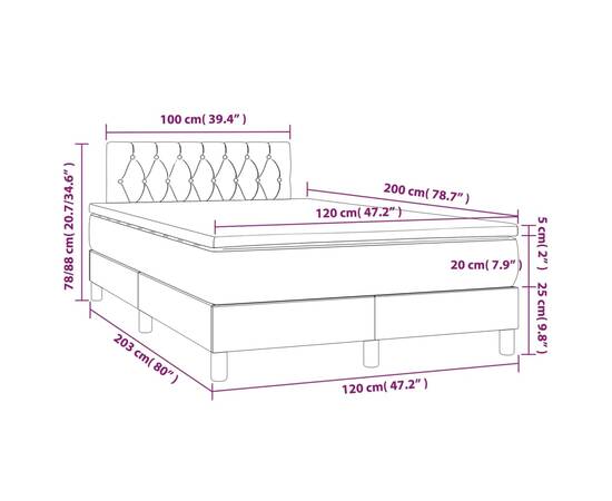 Pat box spring cu saltea, gri închis, 120x200 cm, catifea, 7 image