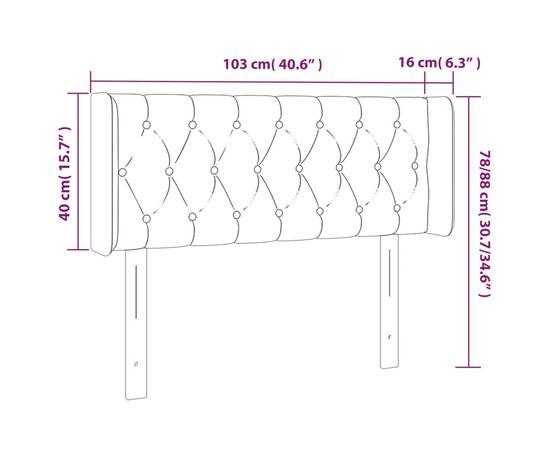 Tăblie de pat cu led, gri închis, 103x16x78/88 cm, catifea, 6 image