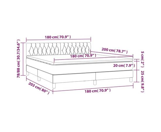 Pat box spring cu saltea, negru, 180x200 cm, catifea, 7 image
