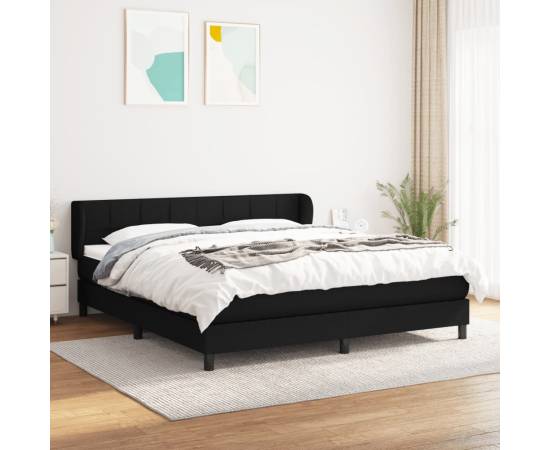 Pat box spring cu saltea, negru, 180x200 cm, material textil