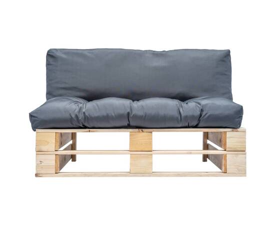 Canapea de grădină din paleți cu perne gri, lemn de pin, 2 image