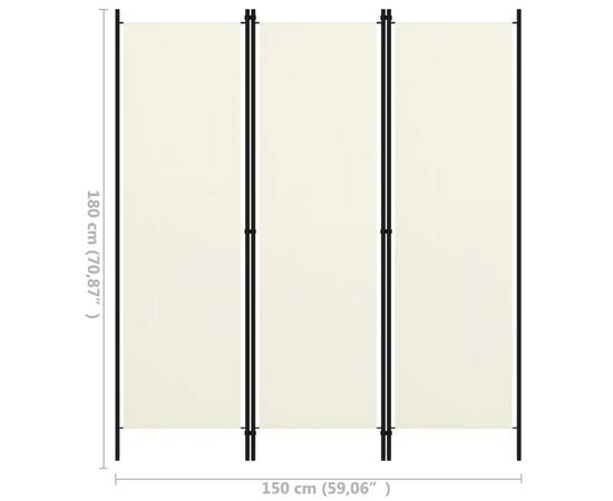 Paravan de cameră cu 3 panouri, alb crem, 150 x 180 cm, 6 image