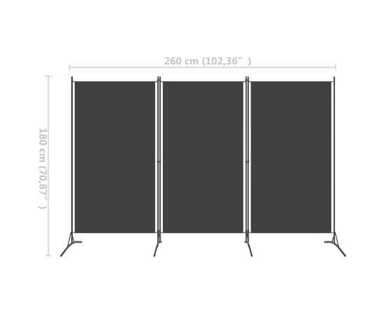 Paravan de cameră cu 3 panouri, negru, 260 x 180 cm, textil, 5 image