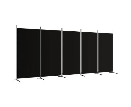 Paravan de cameră cu 5 panouri, negru, 433x180 cm, textil, 2 image