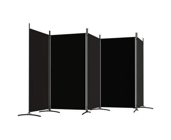 Paravan de cameră cu 5 panouri, negru, 433x180 cm, textil, 5 image