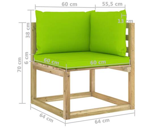 Canapea de grădină colțar cu perne, lemn de pin verde tratat, 7 image