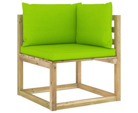 Canapea de grădină colțar cu perne, lemn de pin verde tratat, 3 image