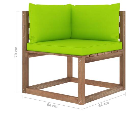 Canapea de grădină din paleți colțar, cu perne verde aprins, 6 image