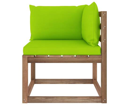 Canapea de grădină din paleți colțar, cu perne verde aprins, 3 image