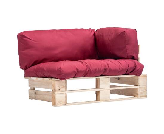 Canapea de grădină din paleți cu perne roșii, lemn de pin