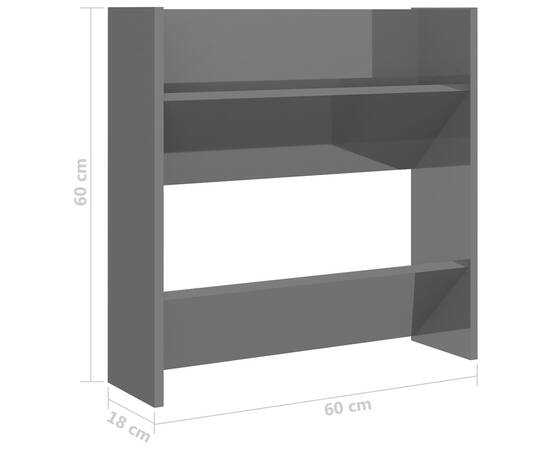 Pantofare de perete, 4 buc., gri extralucios, 60x18x60 cm, pal, 8 image