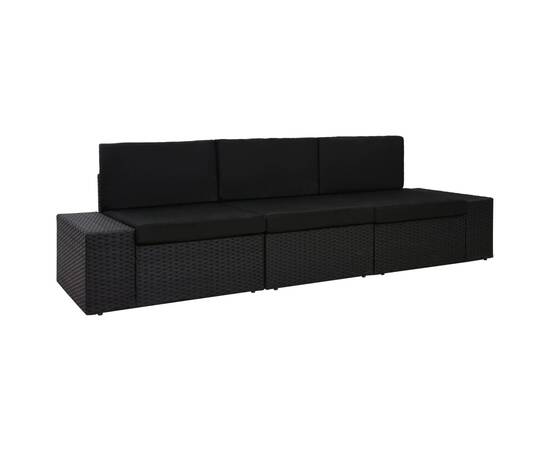 Canapea modulară cu 3 locuri, negru, poliratan