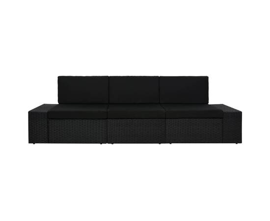 Canapea modulară cu 3 locuri, negru, poliratan, 2 image
