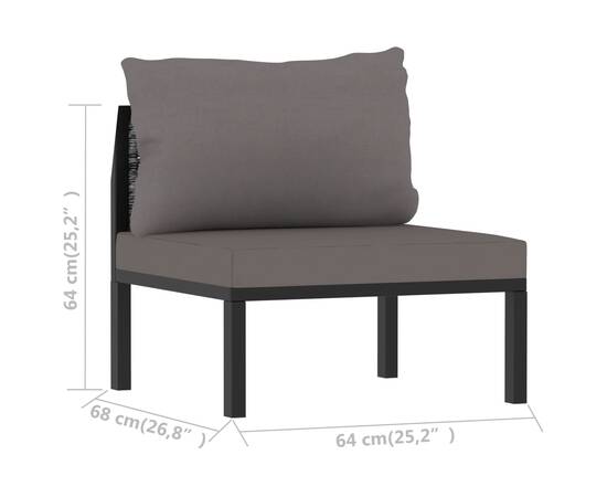 Canapea modulară de mijoc cu pernă, antracit, poliratan, 6 image