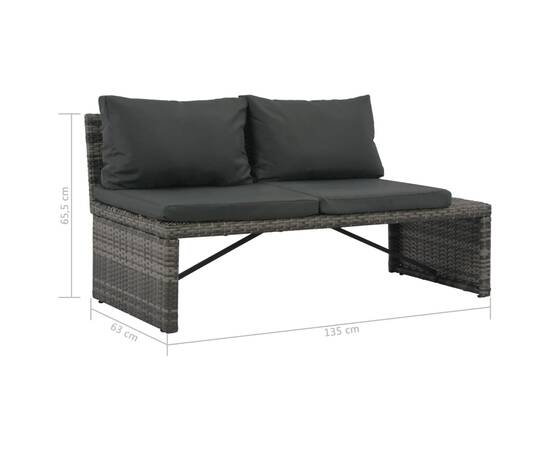 Set mobilier de grădină cu perne, 3 piese, gri, poliratan, 7 image