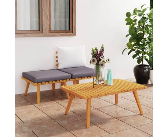 Set mobilier de grădină cu perne, 3 piese, lemn masiv acacia