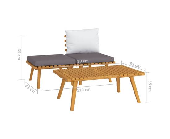 Set mobilier de grădină cu perne, 3 piese, lemn masiv acacia, 7 image