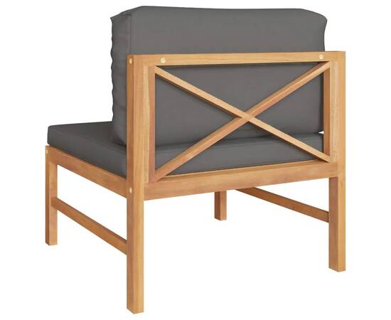 Canapea de mijloc cu pernă gri închis, lemn masiv de tec, 4 image