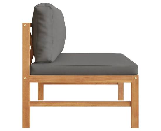 Canapea de mijloc cu pernă gri închis, lemn masiv de tec, 3 image