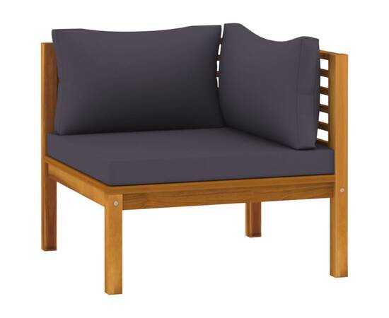 Canapele de colț, 2 buc., perne gri închis, lemn masiv acacia, 3 image